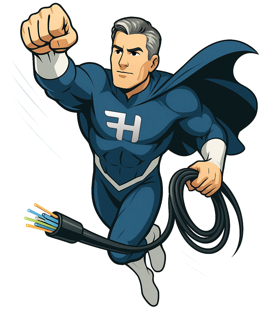 FIBERHERO Superhero with fiber cable
